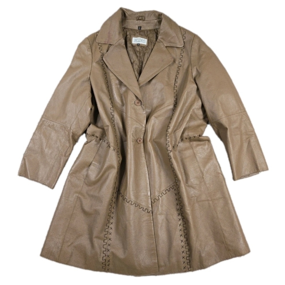 Via Accenti Tan Leather Jacket Womens Plus 24W Stiching Detail Western Boho Indi